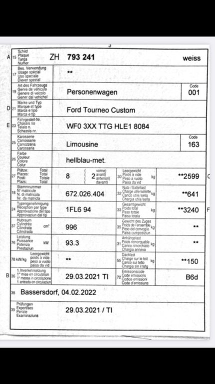 FORD Tourneo C Bus 320 L1 1.0 EcoB gebraucht für CHF 47'500,